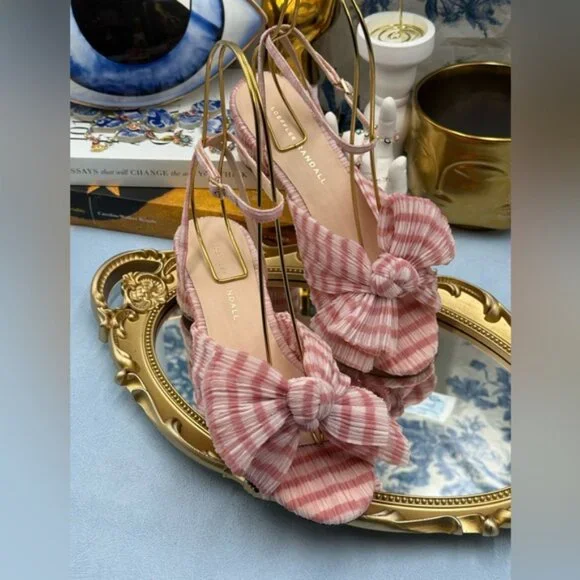 🆕 LOEFFLER RANDALL 🧿 NWOT Dahlia Soft Pink Gingham Pleated Bow Heel, Sz 7 - Picture 6 of 15